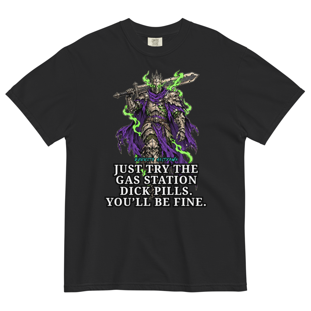 You Will Be Fine – Green Flame Skull Knight Tee Mockup