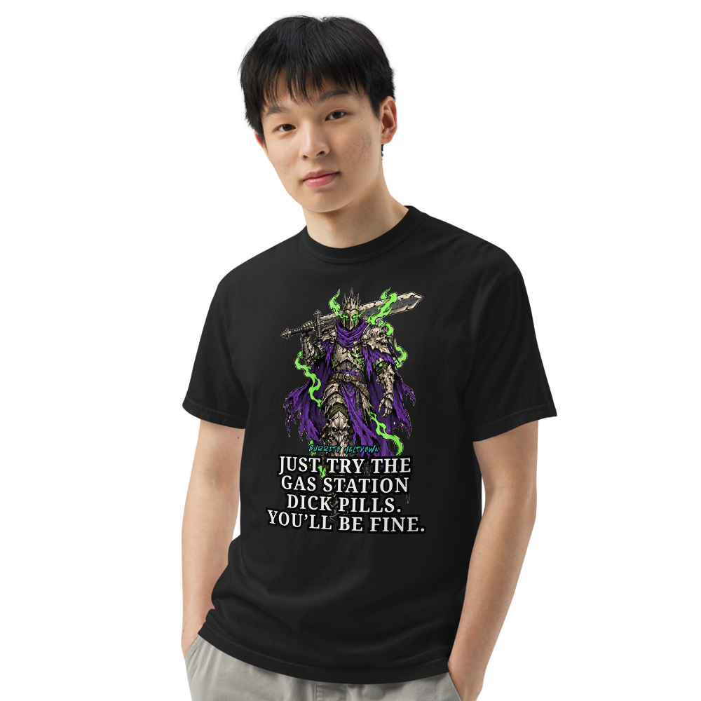 You Will Be Fine – Green Flame Skull Knight Tee Mockup