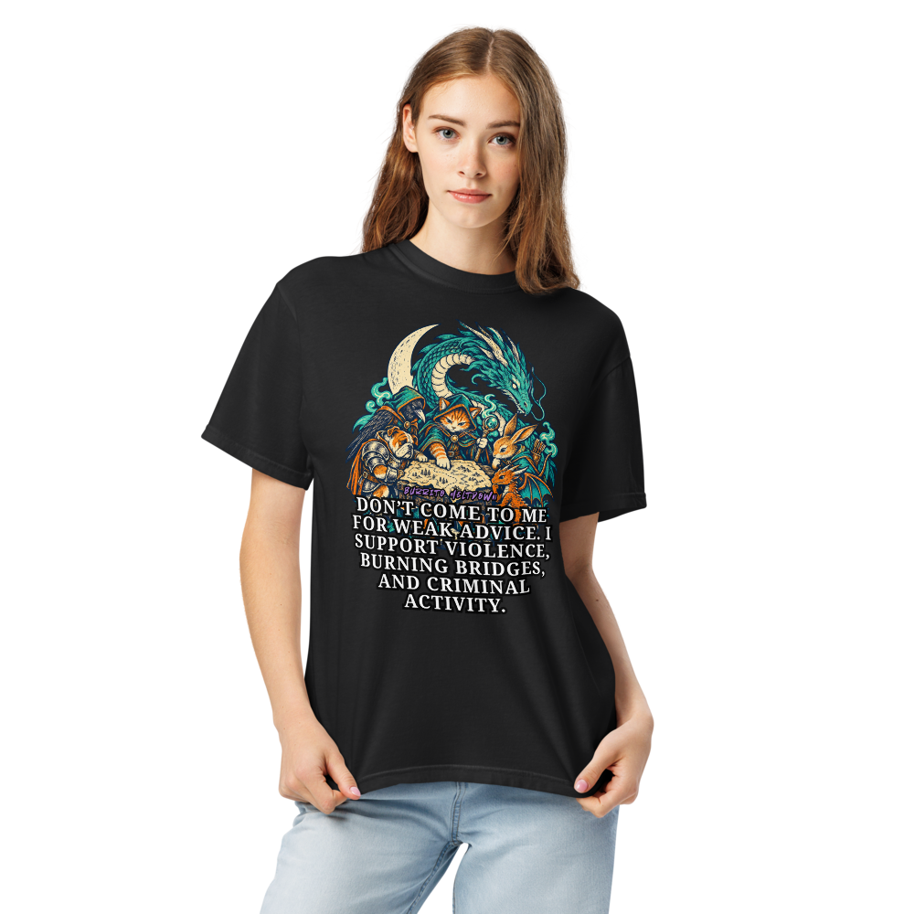 Do Not Come for Weak Advice – Cat Wizard and Dragon Party Tee Mockup