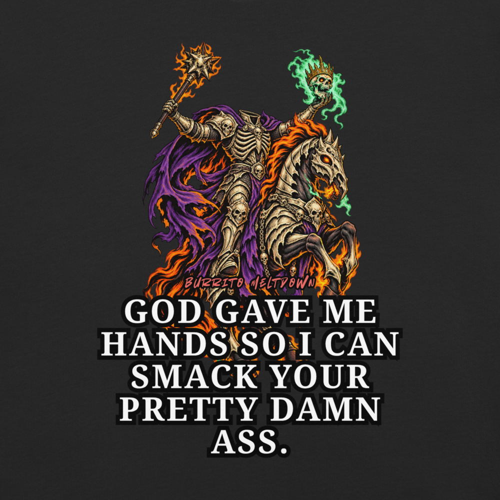 God Gave Me Hands – Flame Skull Horse Rider Tee Mockup