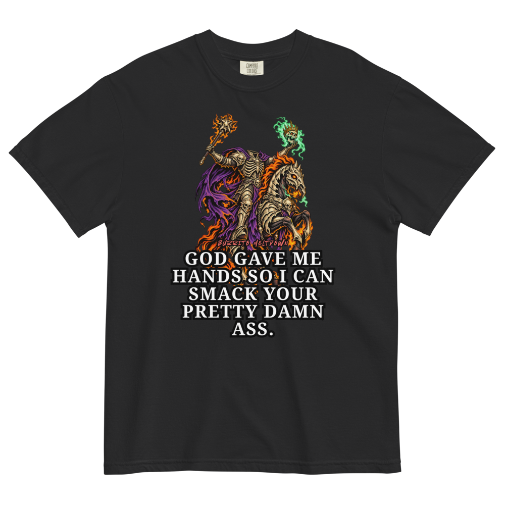 God Gave Me Hands – Flame Skull Horse Rider Tee Mockup