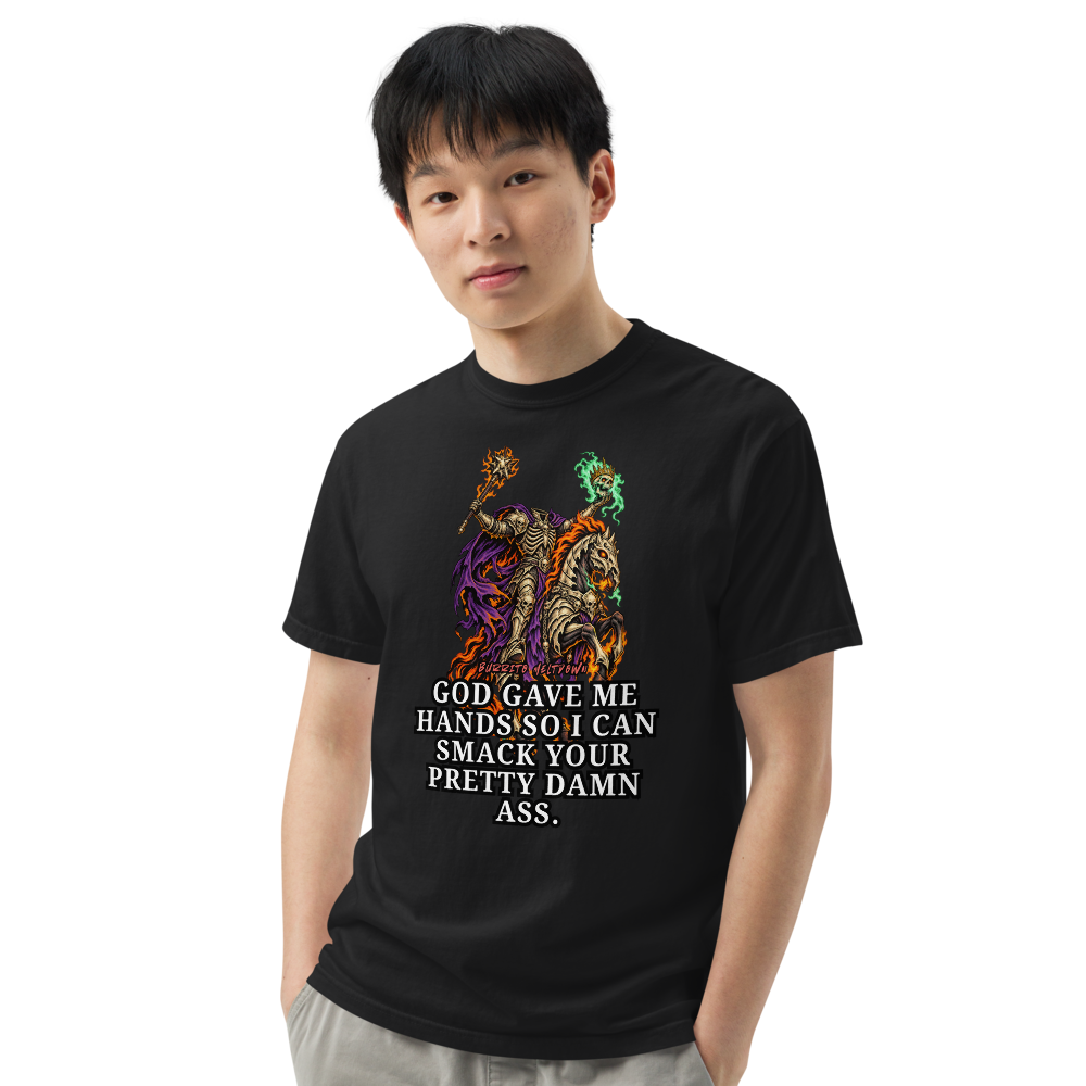 God Gave Me Hands – Flame Skull Horse Rider Tee Mockup