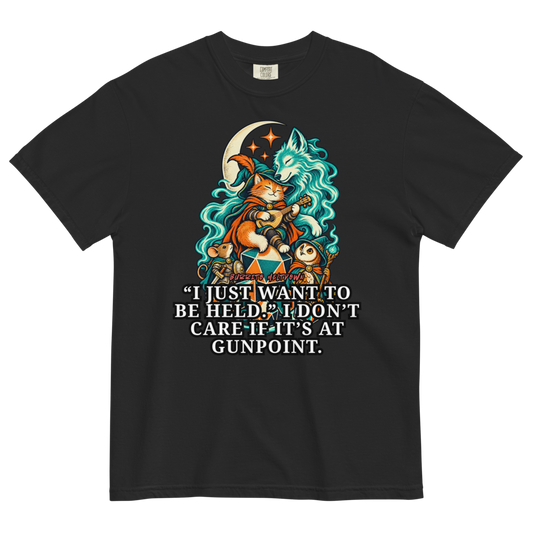 I Just Want to Be Held – Cat Bard and Wolf Spirit Tee Mockup