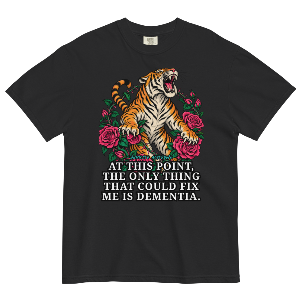 The Only Thing That Could Fix Me – Tiger and Pink Roses Tee Mockup