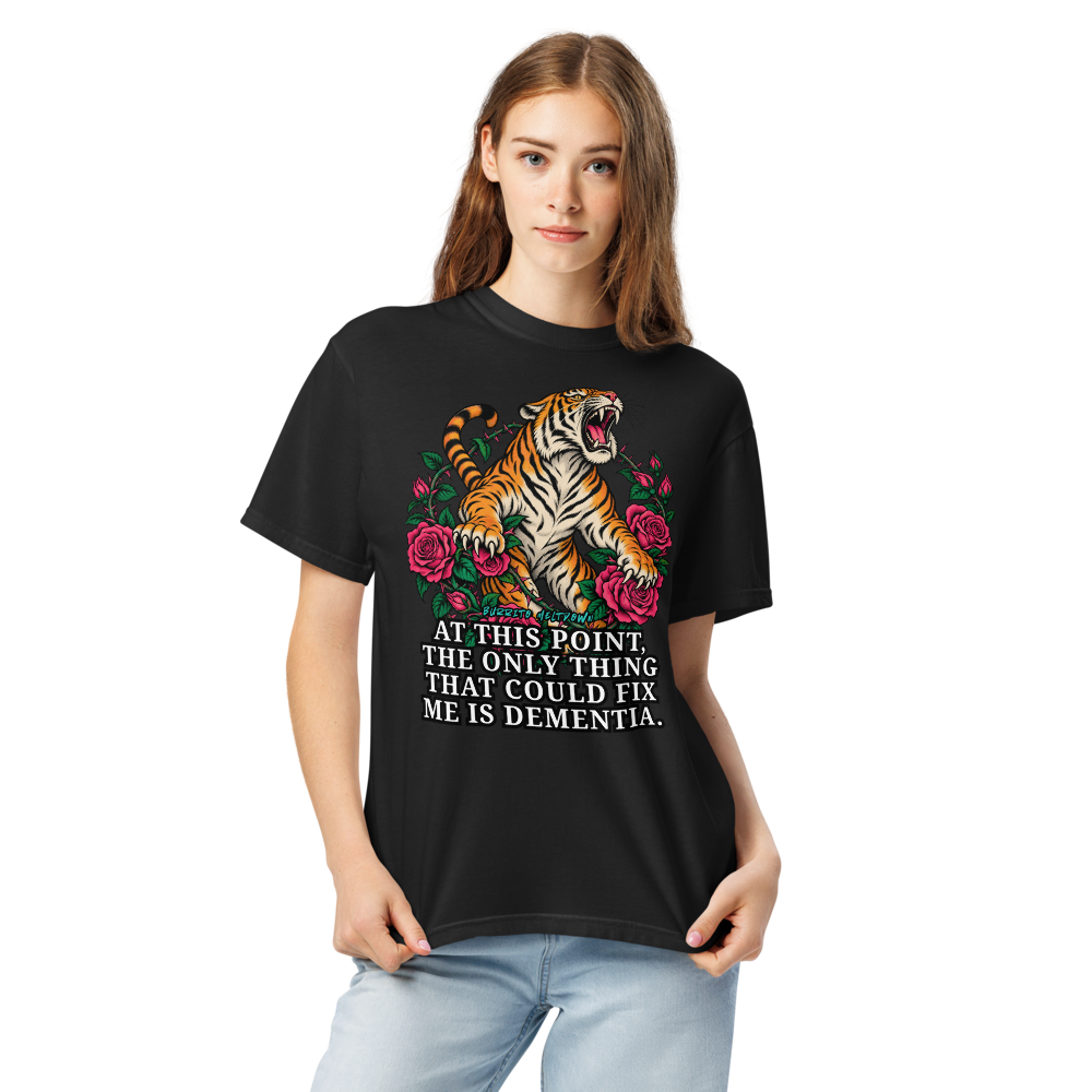 The Only Thing That Could Fix Me – Tiger and Pink Roses Tee Mockup