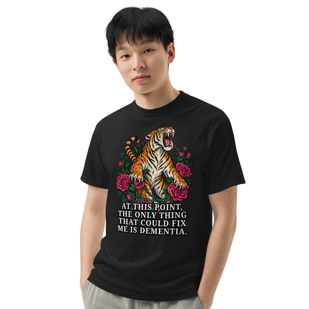 The Only Thing That Could Fix Me – Tiger and Pink Roses Tee Mockup