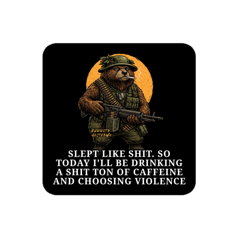 Caffeine and Choosing Violence – Warrior Bear Sticker mockup