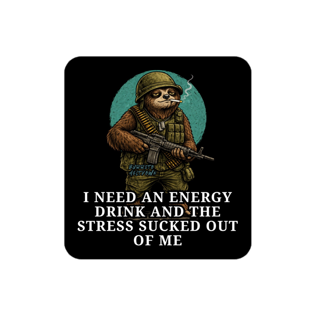 Energy Drink and Stress Sucked Out – Warrior Sloth Sticker mockup