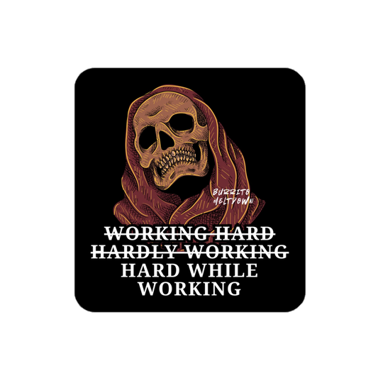 Hard While Working Skull Sticker mockup