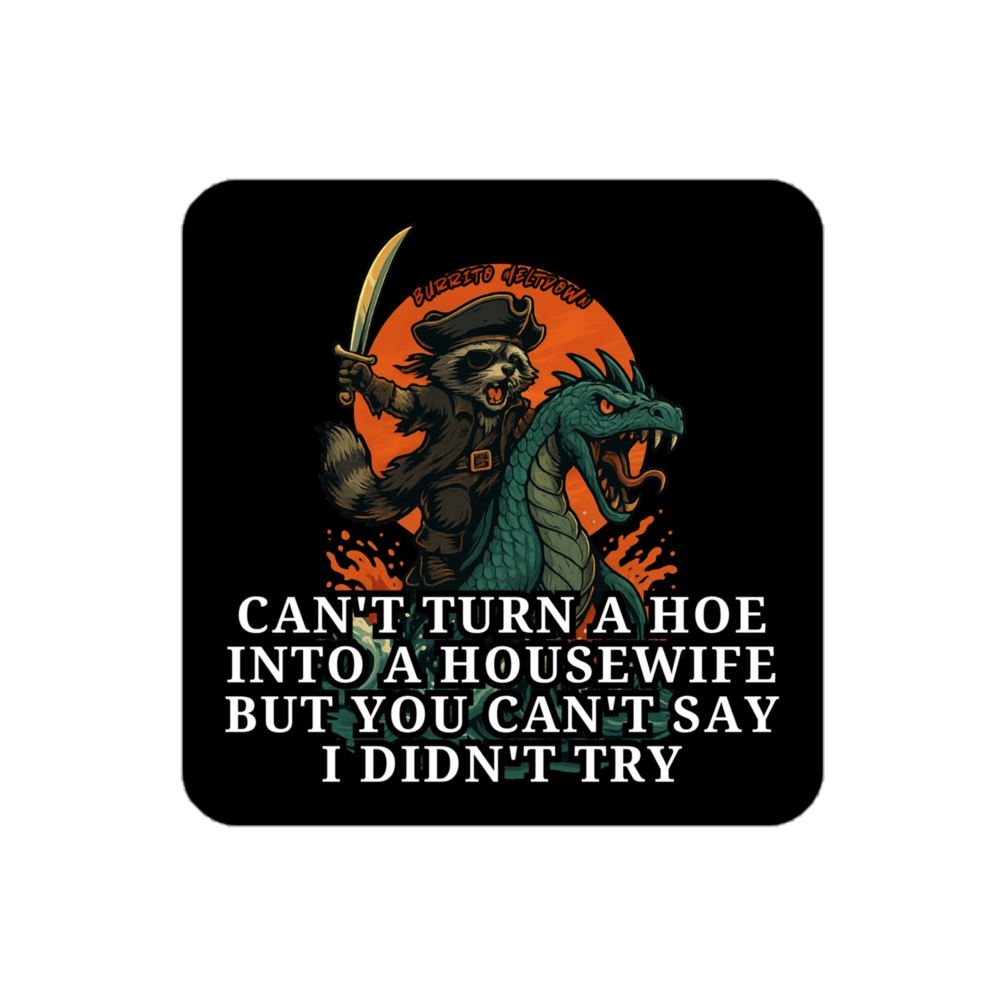 Hoe Into A Housewife – Raccoon Pirate Sticker mockup
