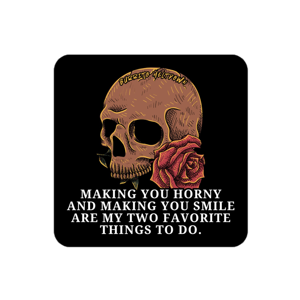 Horny and Smile – Skull and Roses Sticker mockup