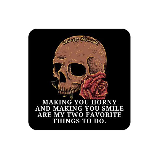 Horny and Smile – Skull and Roses Sticker mockup