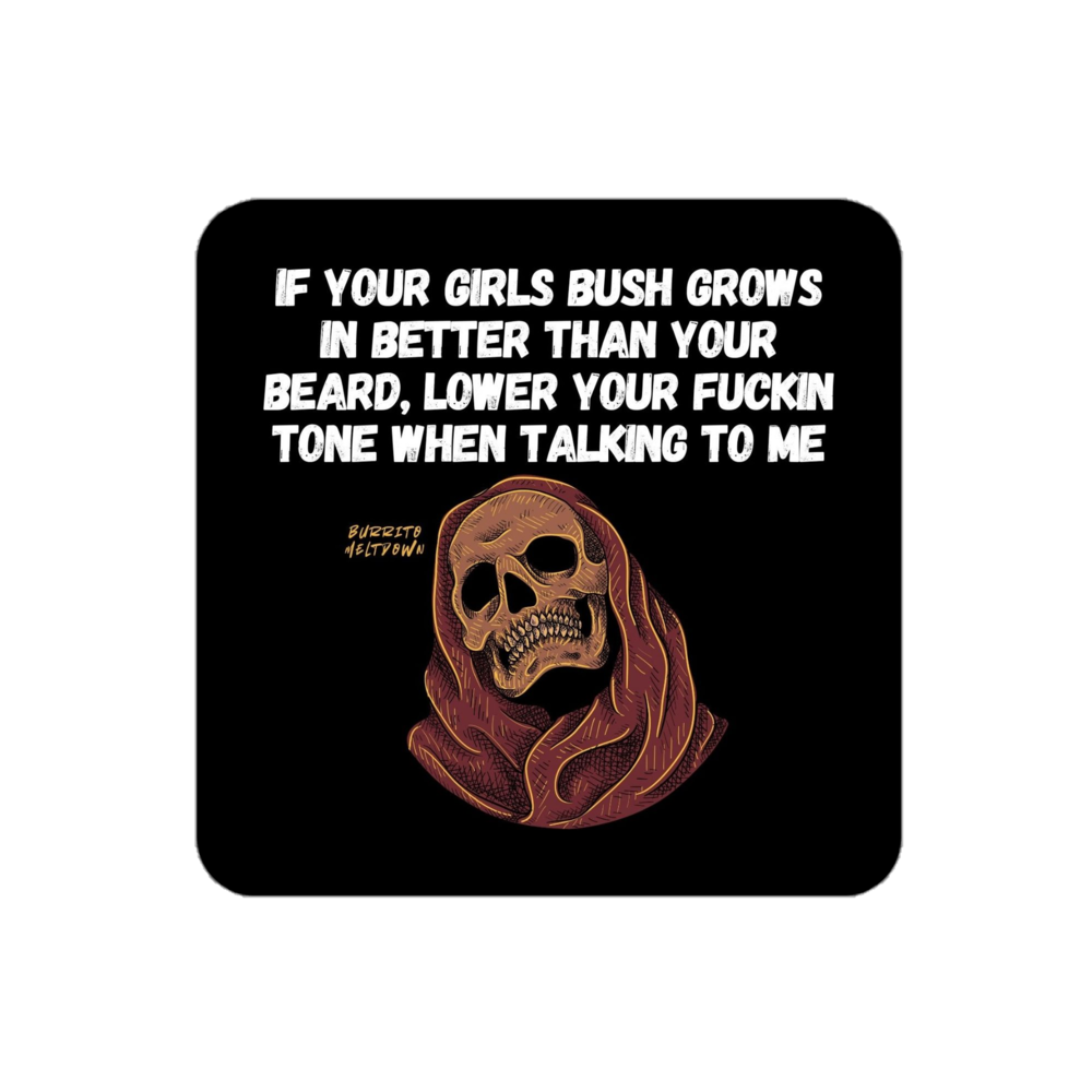 Lower Your Tone – Hooded Skull Sticker mockup