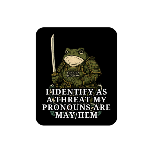 Pronouns are Mayhem – Samurai Frog Sticker mockup