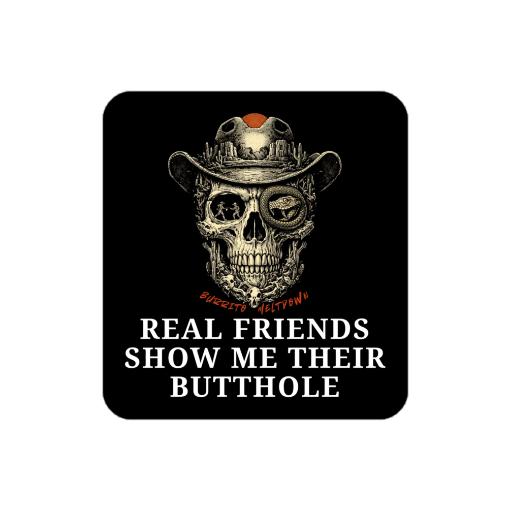 Real Friends Show Me Their Butthole – Skull Cowboy Sticker mockup