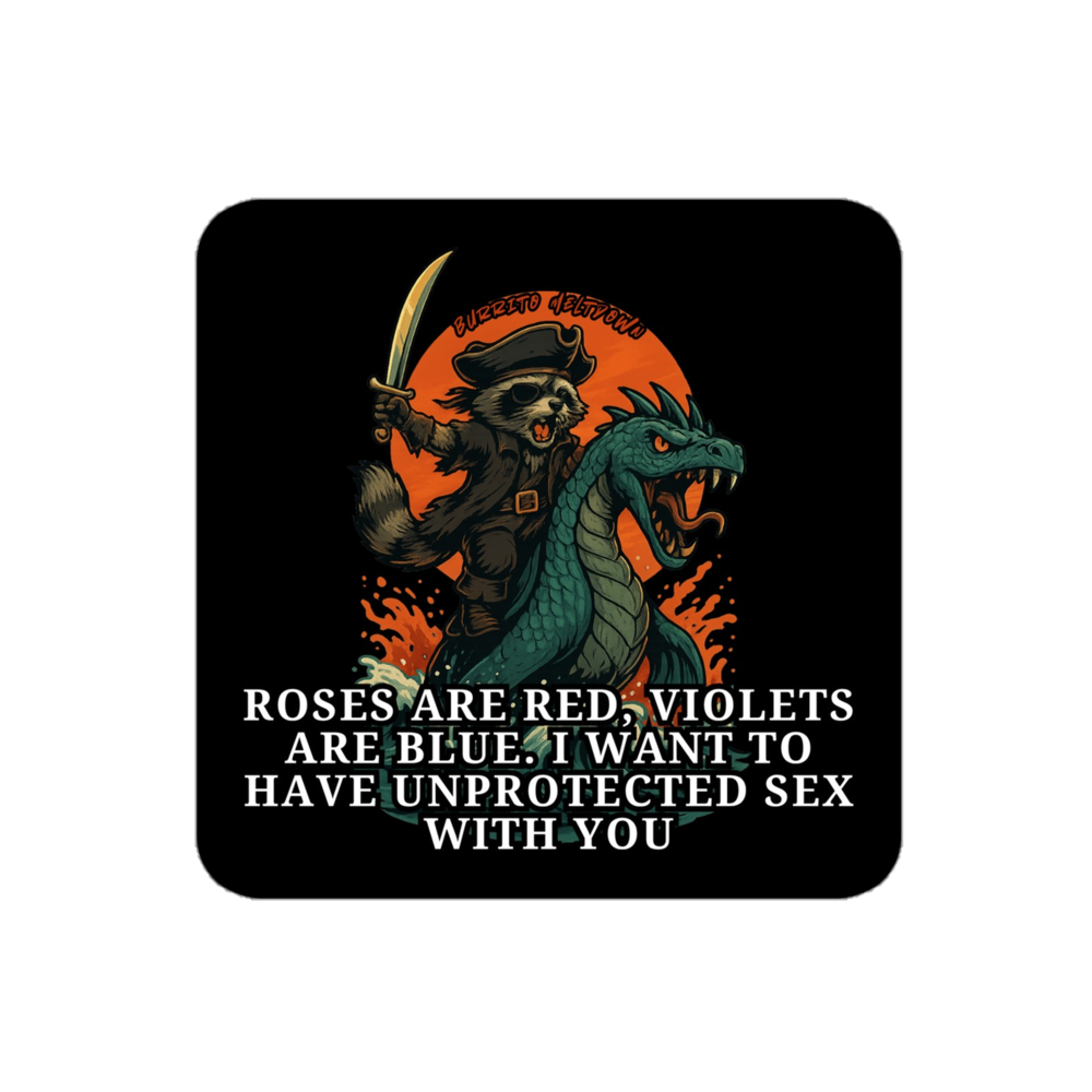 Roses Are Red – Pirate Raccoon Sticker mockup