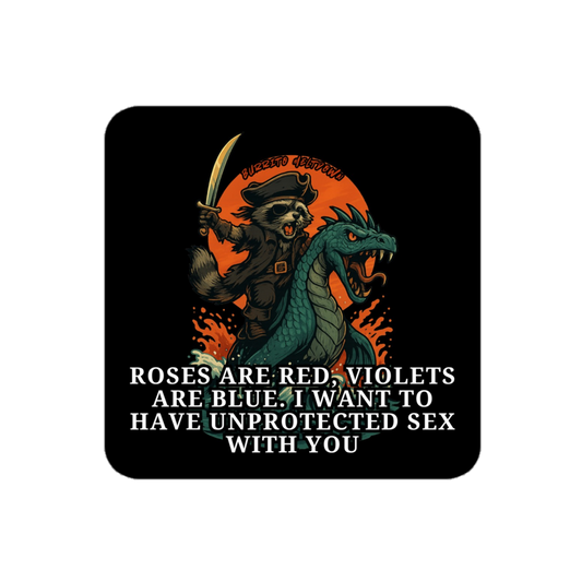 Roses Are Red – Pirate Raccoon Sticker mockup
