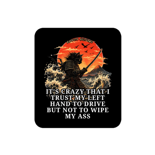 Trust My Left Hand – Samurai Cat Sticker mockup
