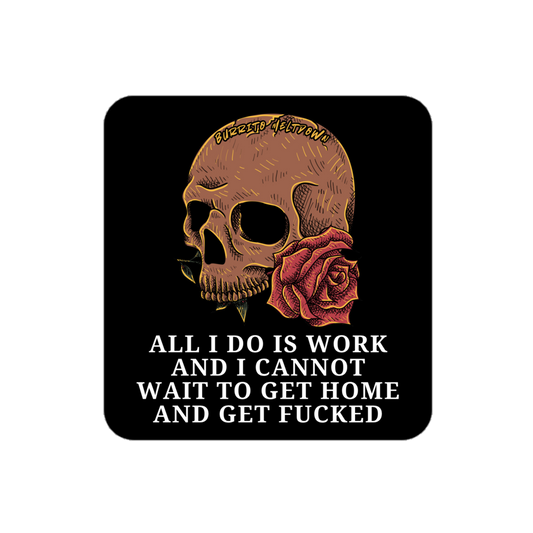 All I Do Is Work – Rose Skull Sticker Mockup