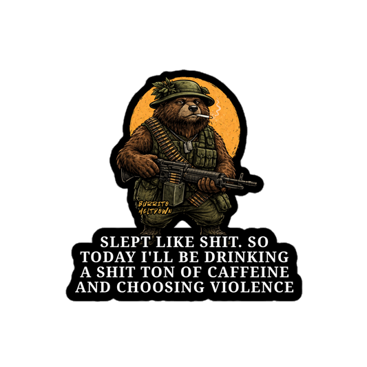 Caffeine and Choosing Violence – Warrior Bear Sticker Mockup