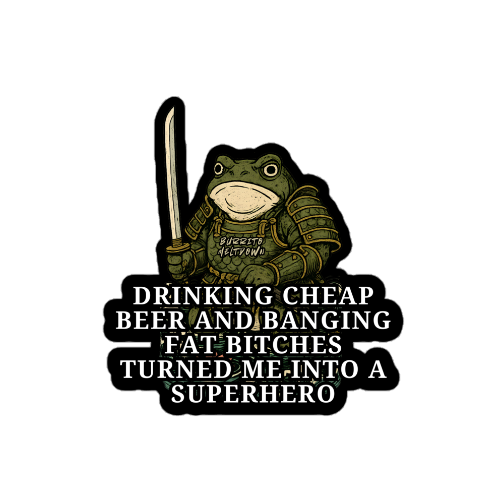 Cheap Beer Superhero – Samurai Frog Sticker Mockup