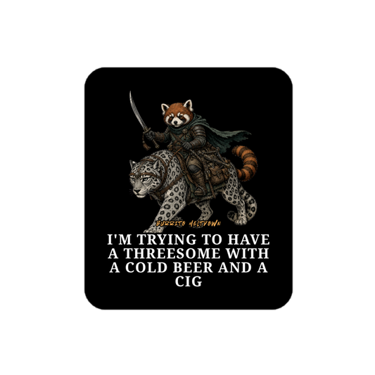 Cold Beer And A Cig – Red Panda Warrior Sticker Mockup
