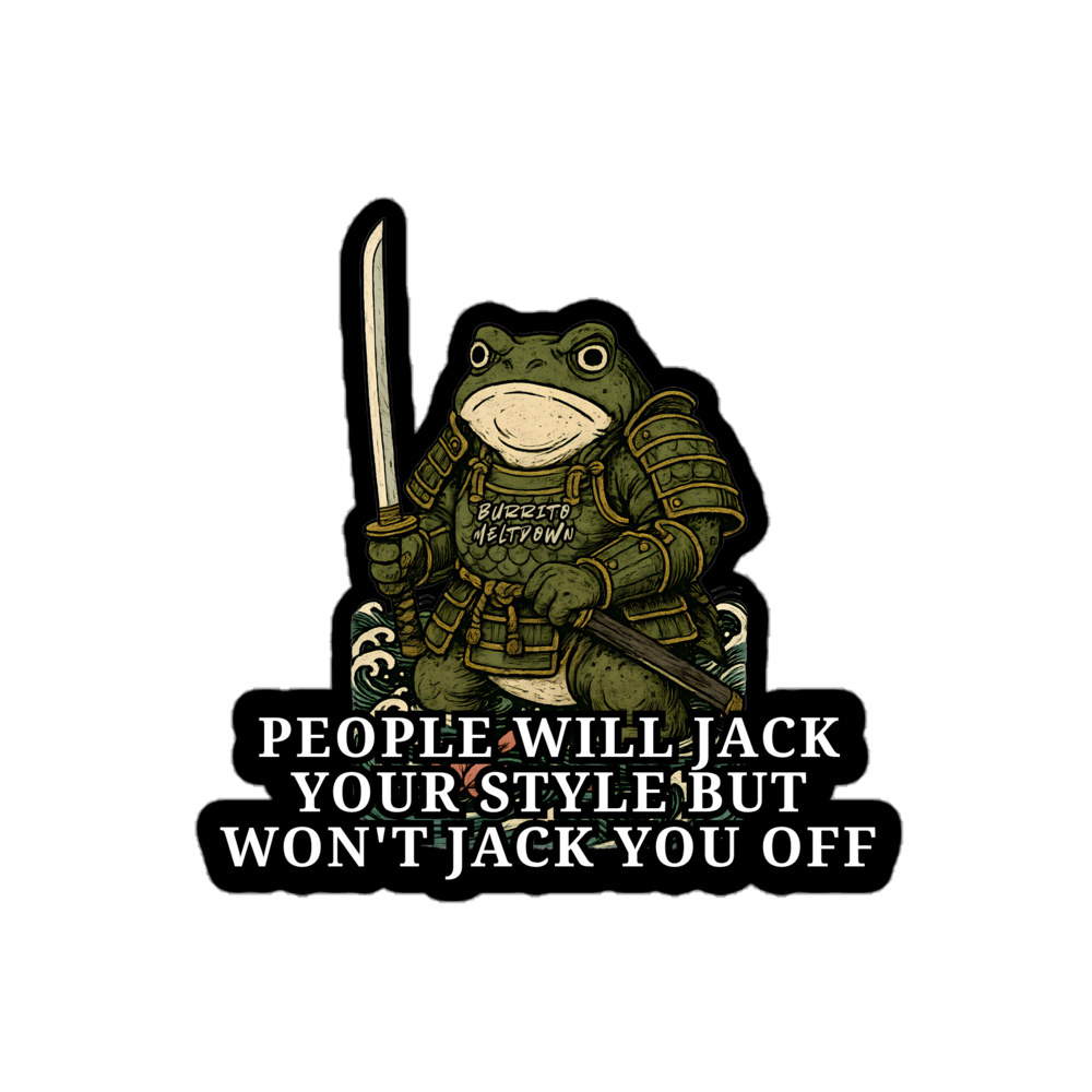 Won't Jack You Off – Samurai Frog Sticker Mockup