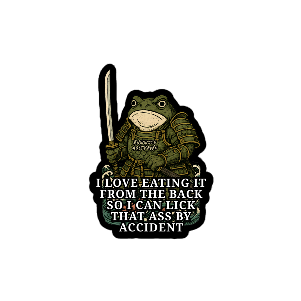 Eating It From The Back – Samurai Frog Sticker Mockup