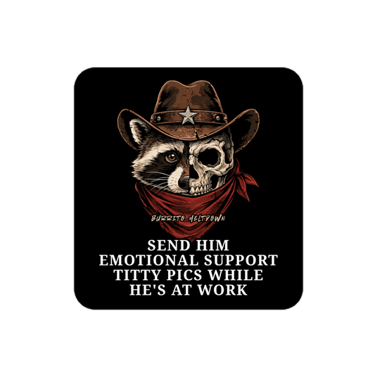 Emotional Support Pics – Cowboy Raccoon Sticker Mockup