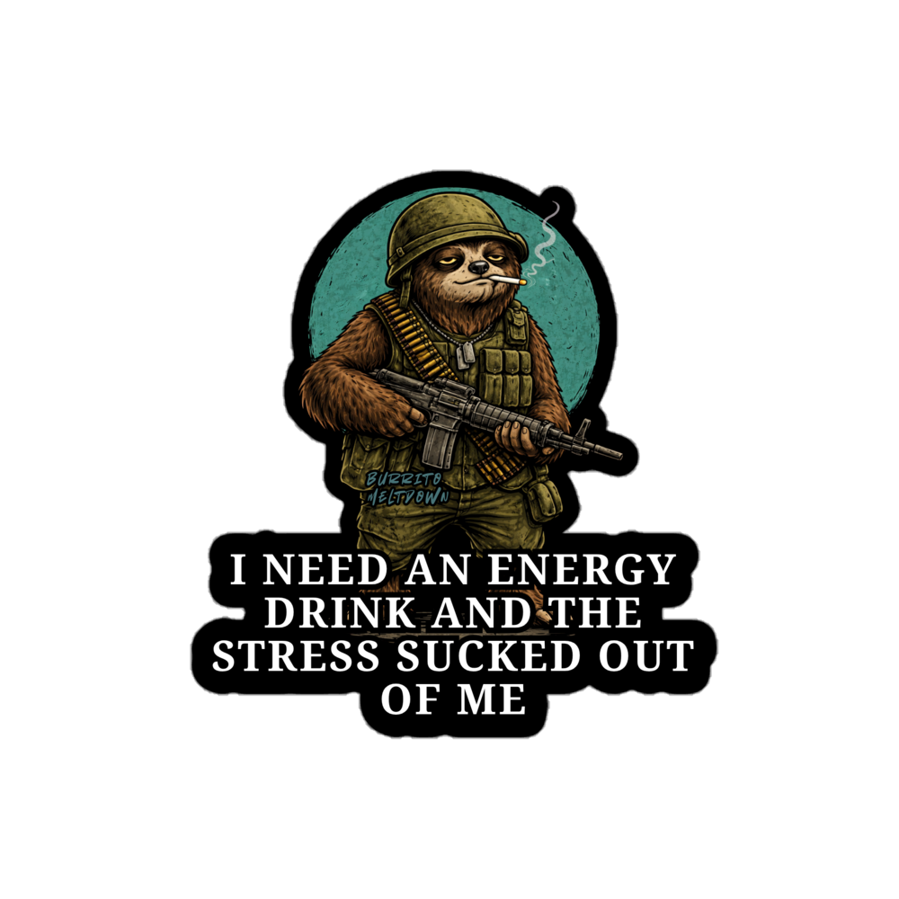 Energy Drink and Stress Sucked Out – Warrior Sloth Sticker Mockup