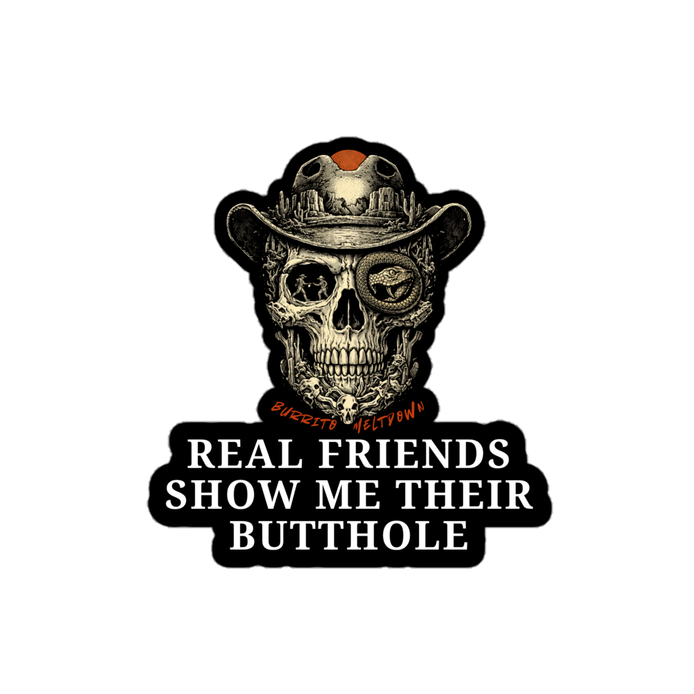 Real Friends Show Me Their Butthole – Skull Cowboy Sticker Mockup