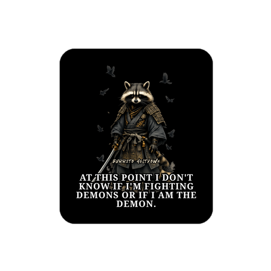 Fighting Demons – Samurai Raccoon Sticker Mockup