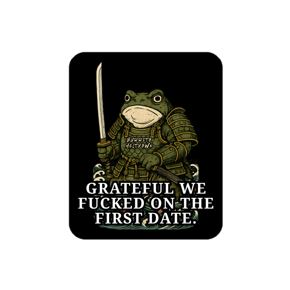 First Date Gratitude – Samurai Frog Sticker Mockup