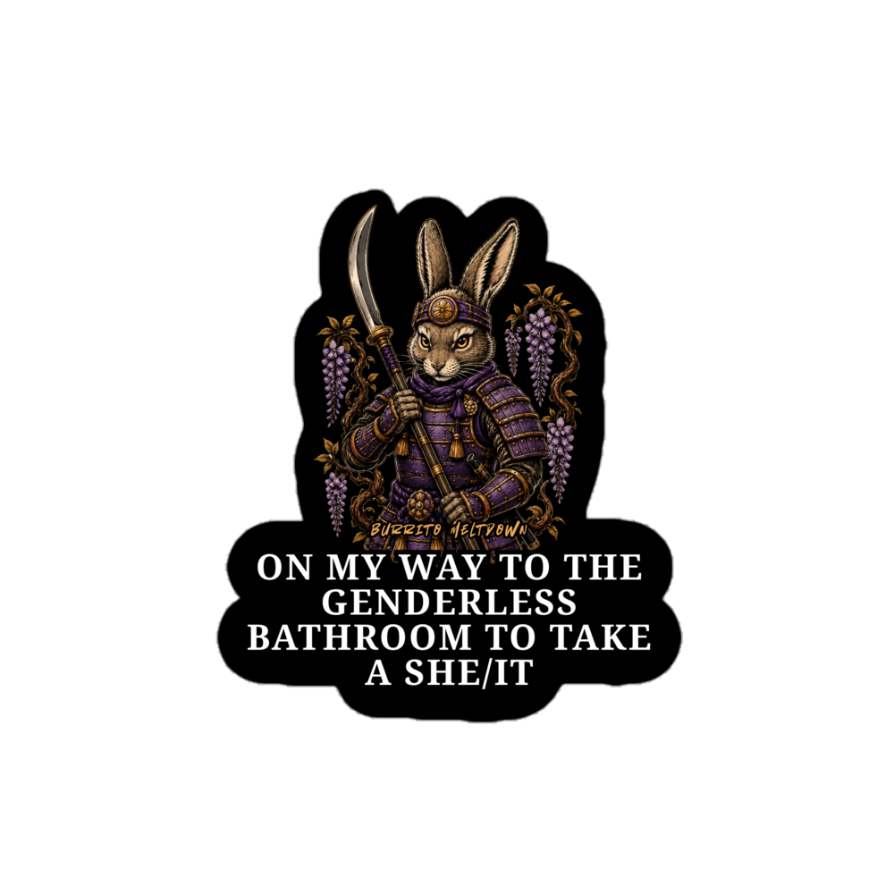 Genderless Bathroom – Samurai Rabbit Sticker Mockup