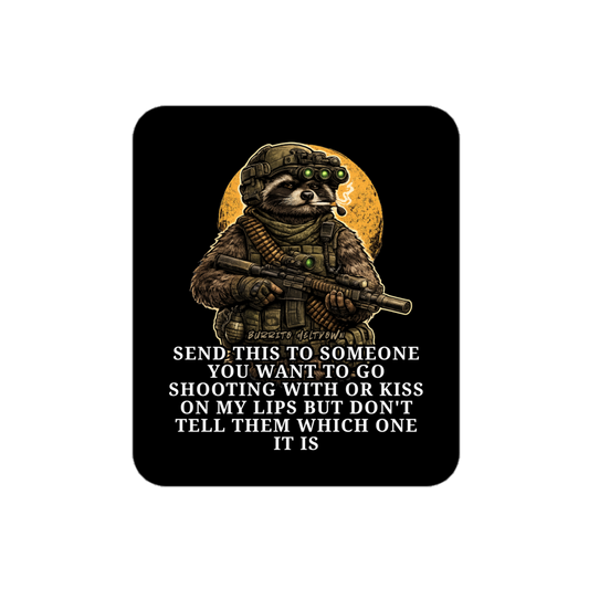 Go Shooting With Or Kiss – Tactical Raccoon Sticker Mockup