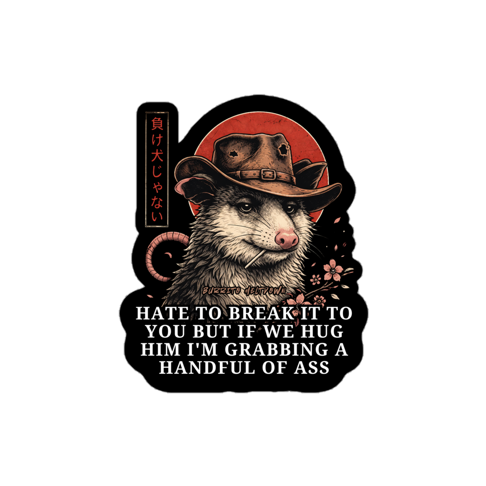Grabbing A Handful Of Ass – Cowboy Possum Sticker Mockup