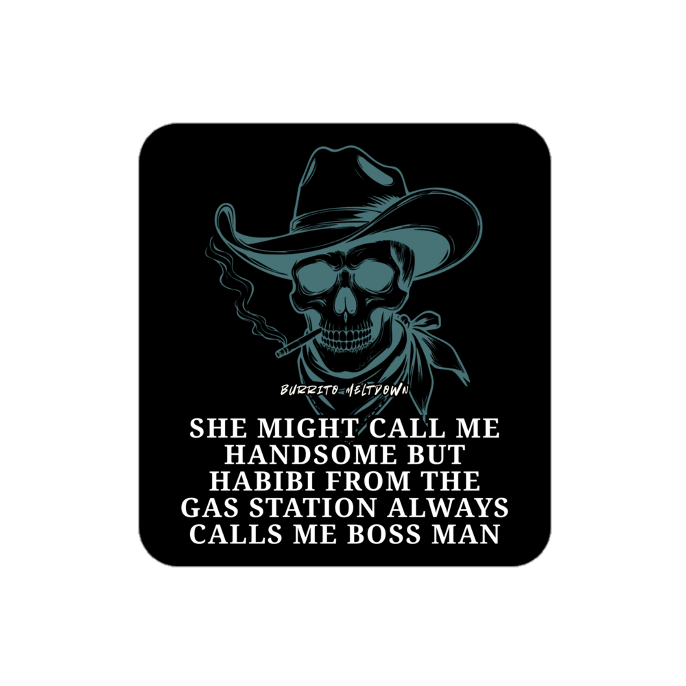 Habibi From The Gas Station – Cowboy Skull Sticker Mockup