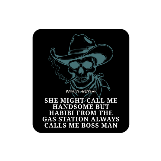 Habibi From The Gas Station – Cowboy Skull Sticker Mockup