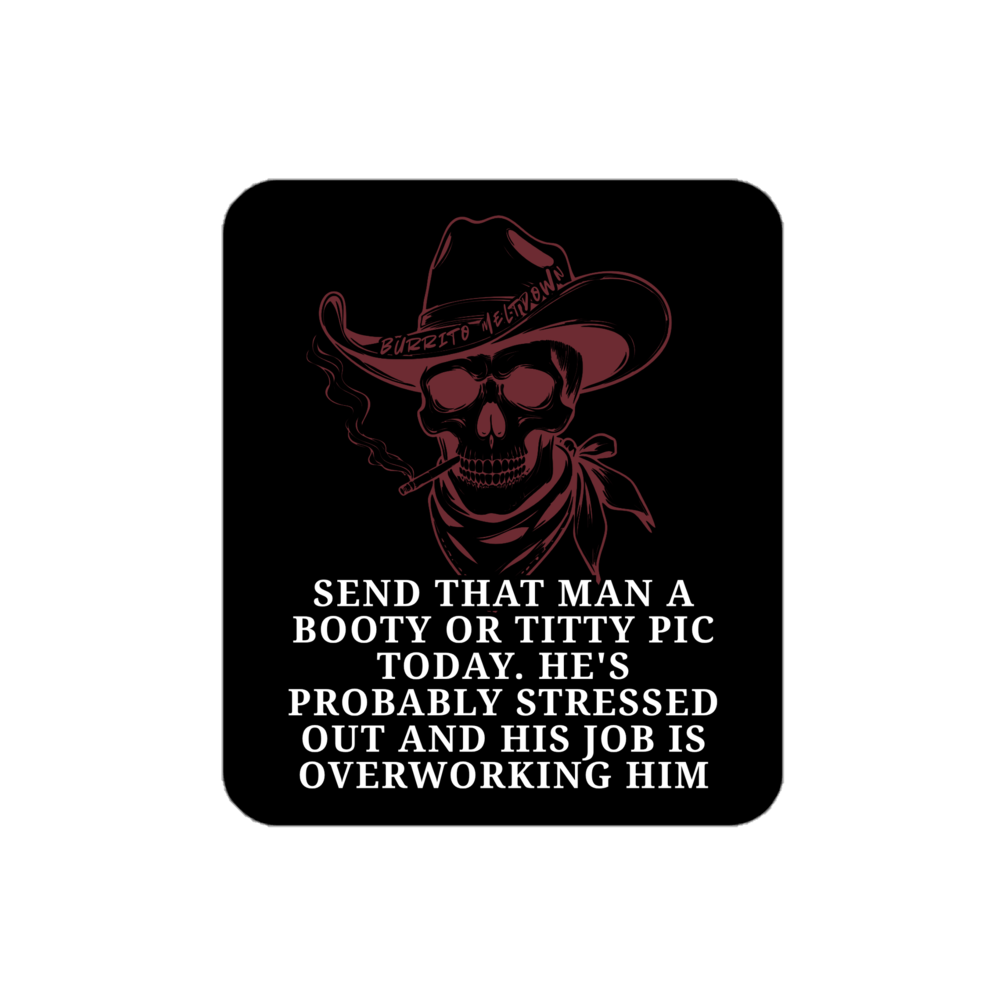 He's Probably Stressed – Cowboy Skull Sticker Mockup