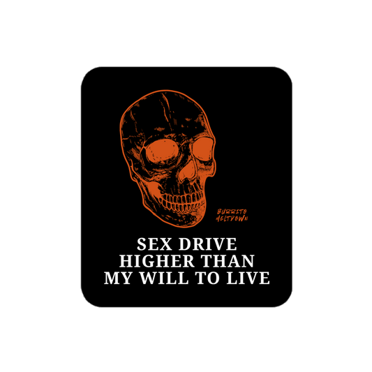 Higher Than My Will To Live – Orange Skull Sticker Mockup