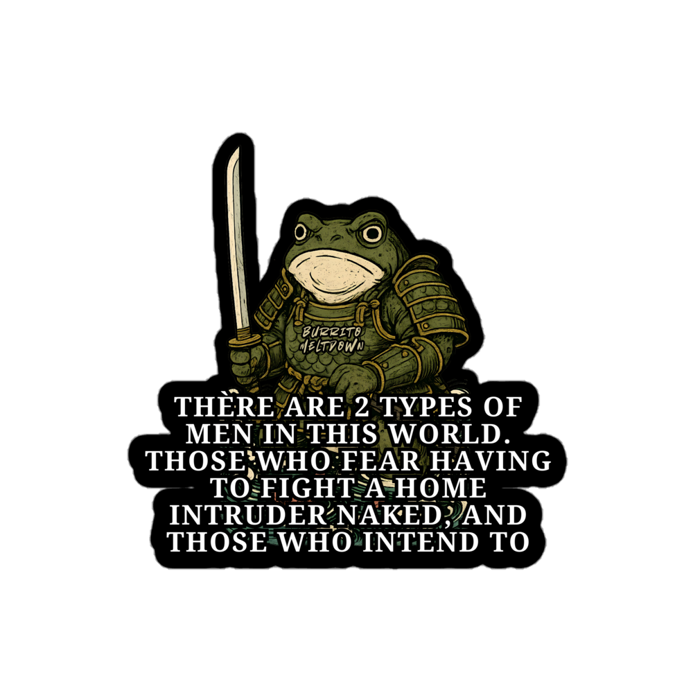 Fight Home Intruder – Samurai Frog Sticker Mockup