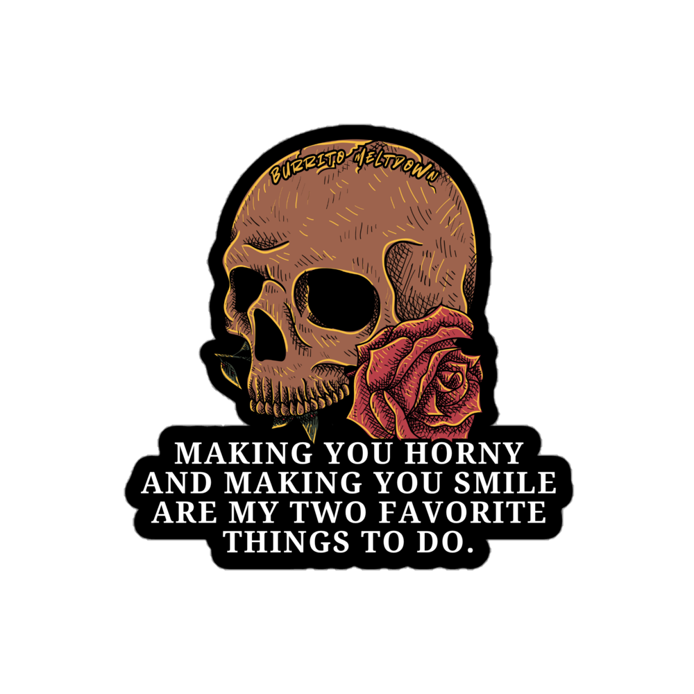 Horny and Smile – Skull and Roses Sticker Mockup