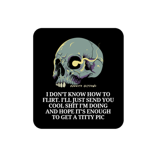 I Don't Know How To Flirt – Neon Skull Sticker Mockup