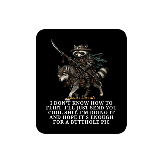 I Don't Know How To Flirt – Samurai Raccoon Sticker Mockup