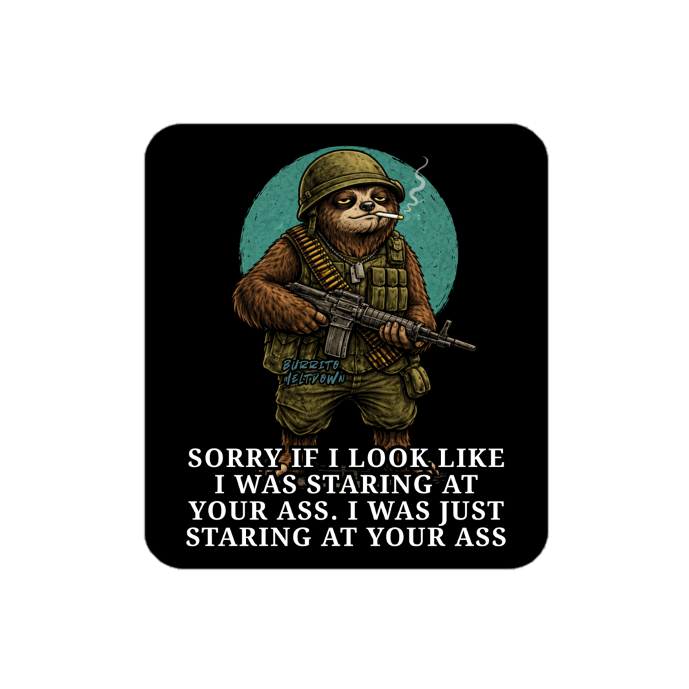 Just Staring At You – Soldier Sloth Sticker Mockup