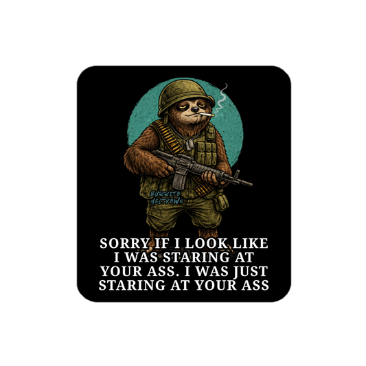 Just Staring At You – Soldier Sloth Sticker Mockup