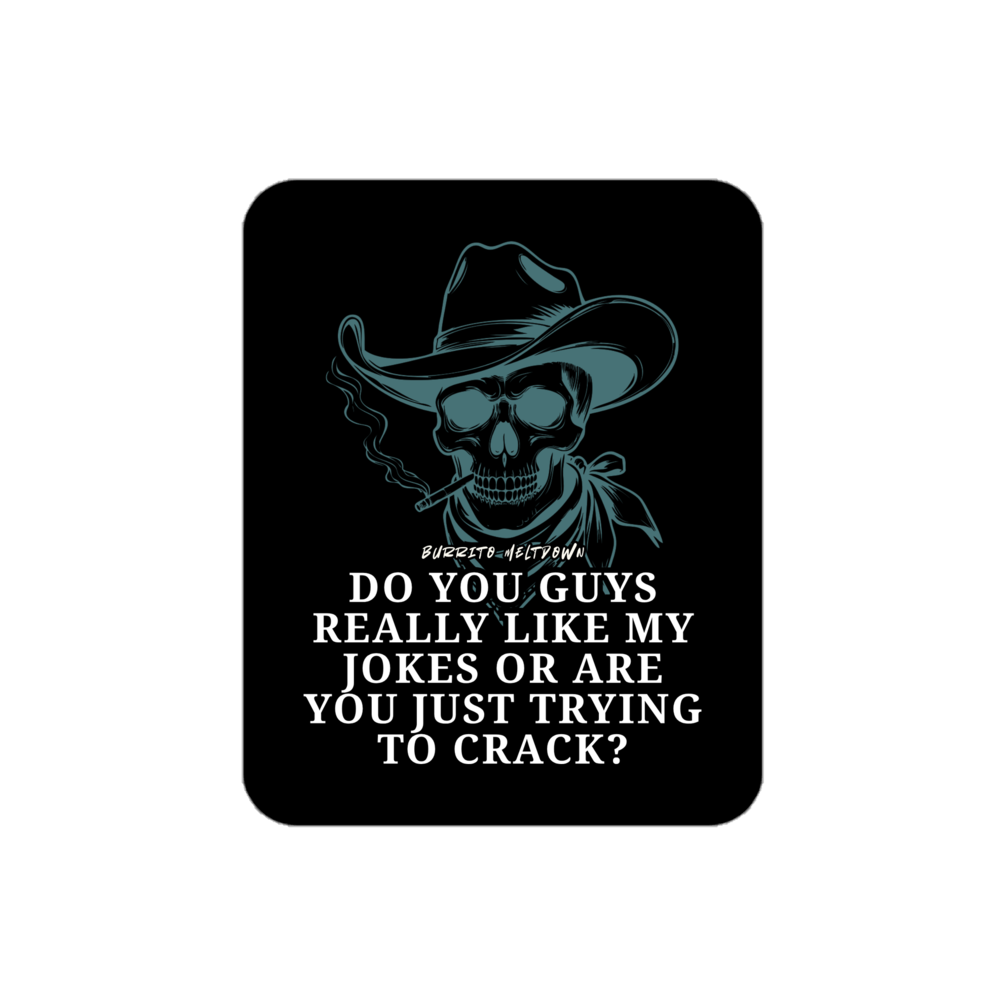 Just Trying To Crack – Cowboy Skull Sticker Mockup