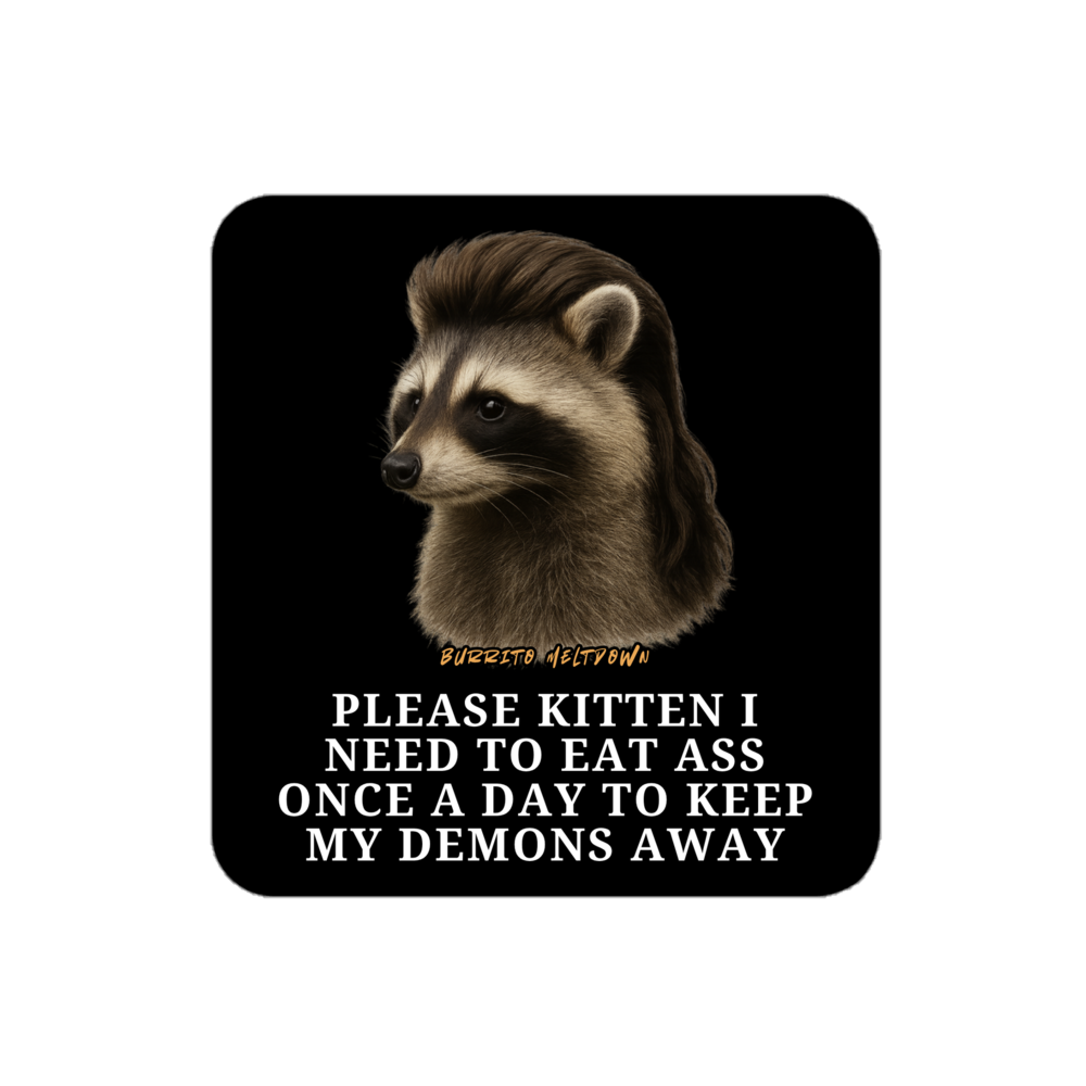 Keep My Demons Away – Raccoon Sticker Mockup