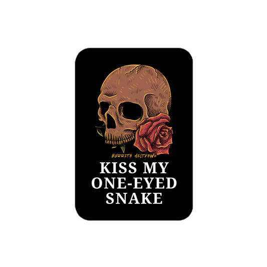 Kiss My One-Eyed Snake – Skull & Roses Sticker Mockup
