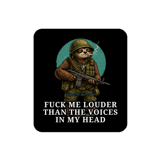 Louder Than The Voices – Soldier Sloth Sticker Mockup